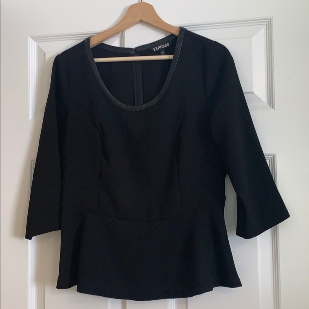 Express Pleather Trimmed Peplum Blouse